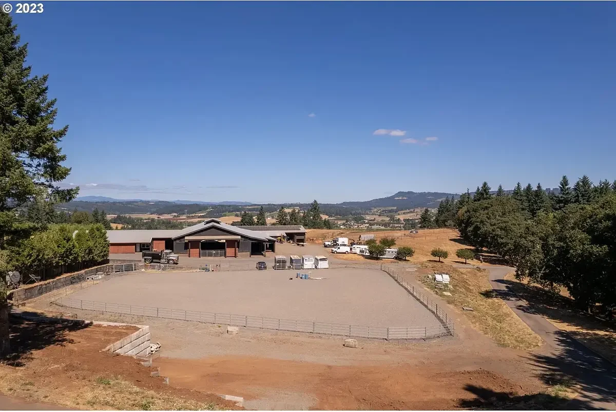 Outdoor arena with the upper barn behind it